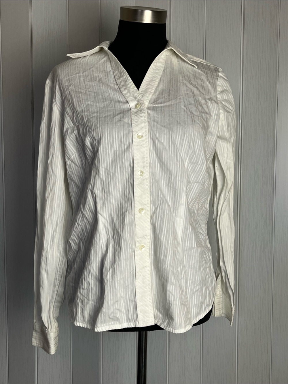 GAP White Long-Sleeve Button Shirt Stripe Textured - Picture 3 of 12